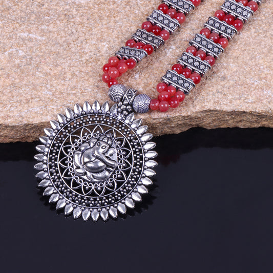 Red Beaded Oxidised Neckpiece