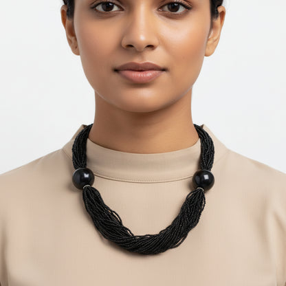 Blazing black beaded neckpiece
