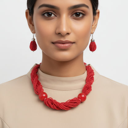Crimson red beaded neckpiece