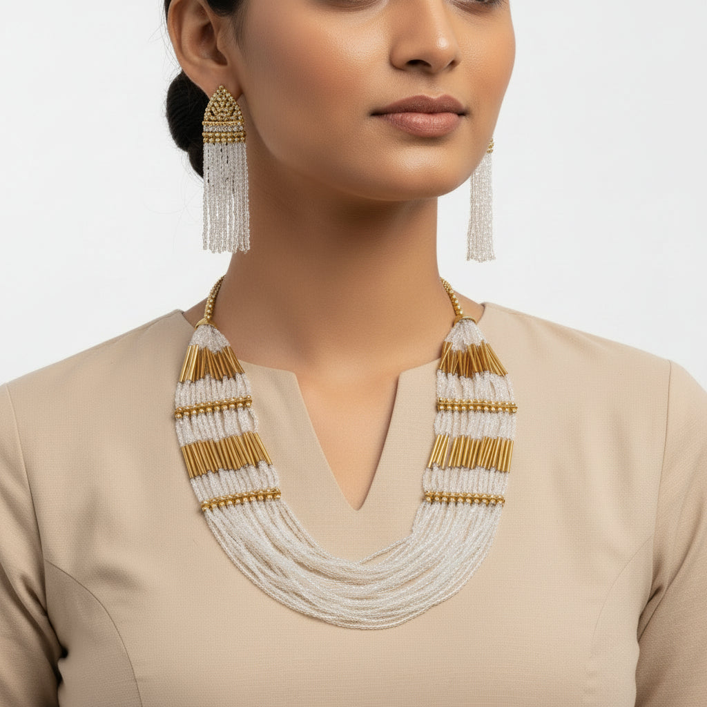 Pearl and aura beaded neckpiece
