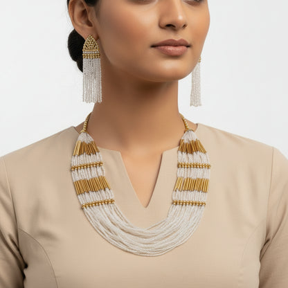 Pearl and aura beaded neckpiece