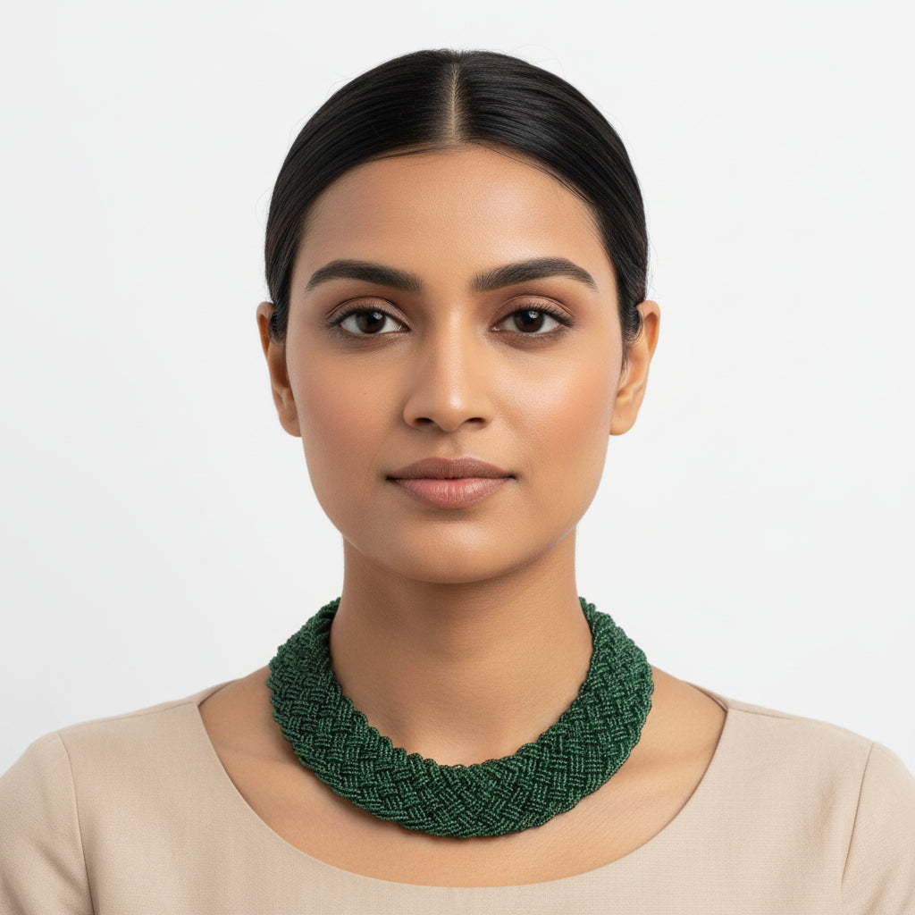 Evergreen braided beaded neckpiece