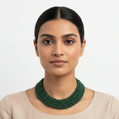 Evergreen braided beaded neckpiece