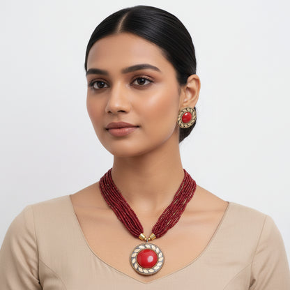 Flame drape stone studded beaded neckpiece