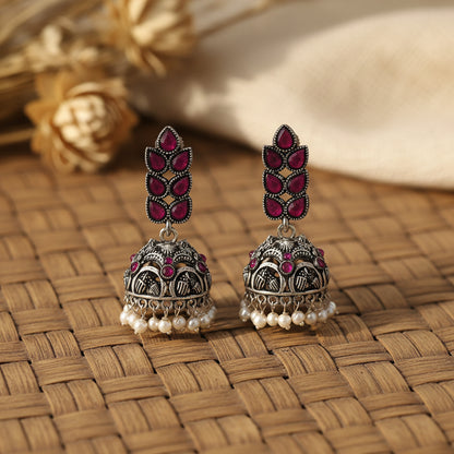 Peacock glow stone studded dangler earrings & Leaf Cascade jhumki earrings Combo set for Women and Girl