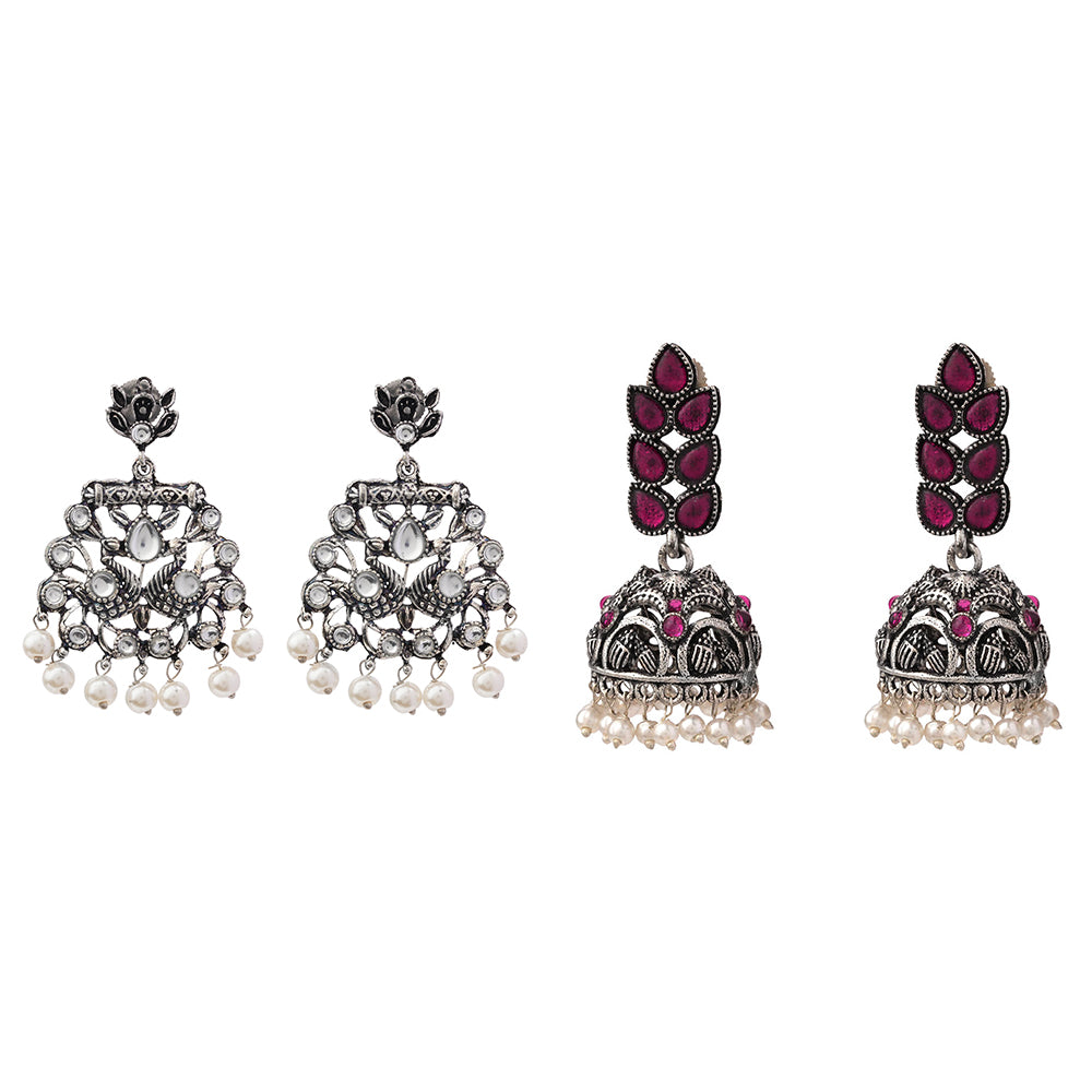 Peacock glow stone studded dangler earrings & Leaf Cascade jhumki earrings Combo set for Women and Girl