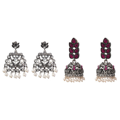 Peacock glow stone studded dangler earrings & Leaf Cascade jhumki earrings Combo set for Women and Girl