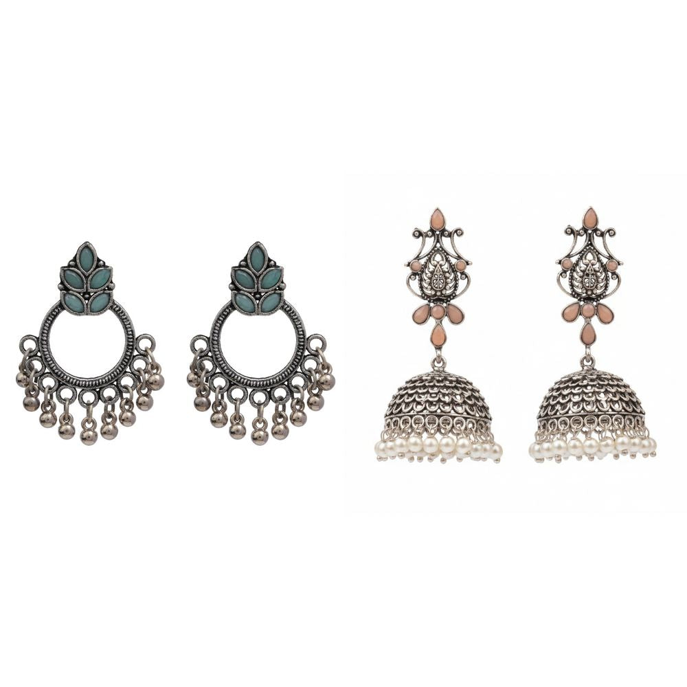 Kalash Kamal Jhumka earring (Light Orange)&Fine Shine stud earrings (Mint) Combo set