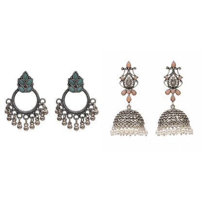 Kalash Kamal Jhumka earring (Light Orange)&Fine Shine stud earrings (Mint) Combo set