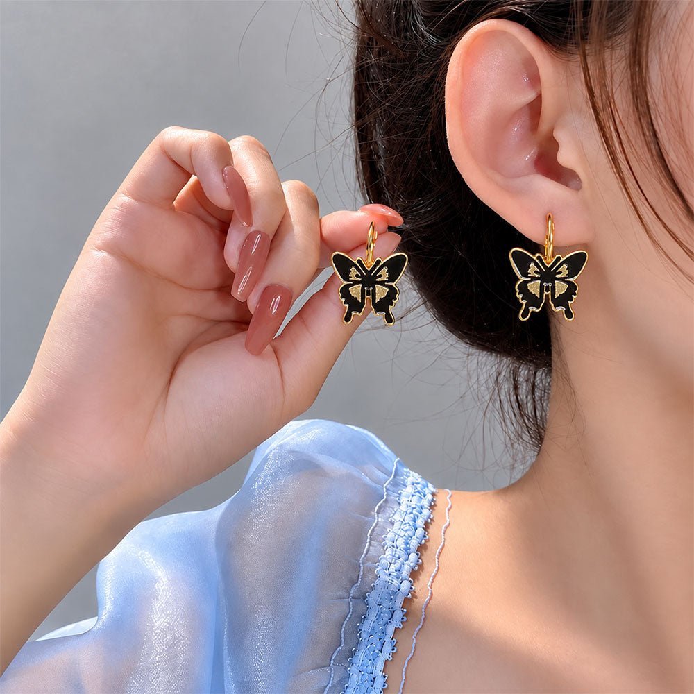Black Butterfly Enamel Earrings