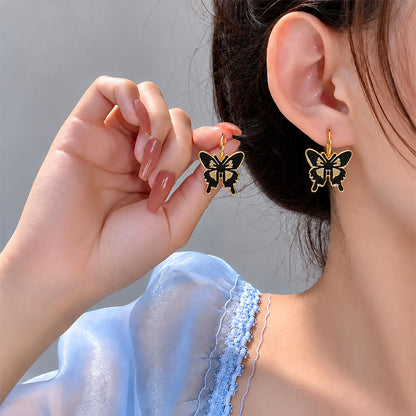 Black Butterfly Enamel Earrings