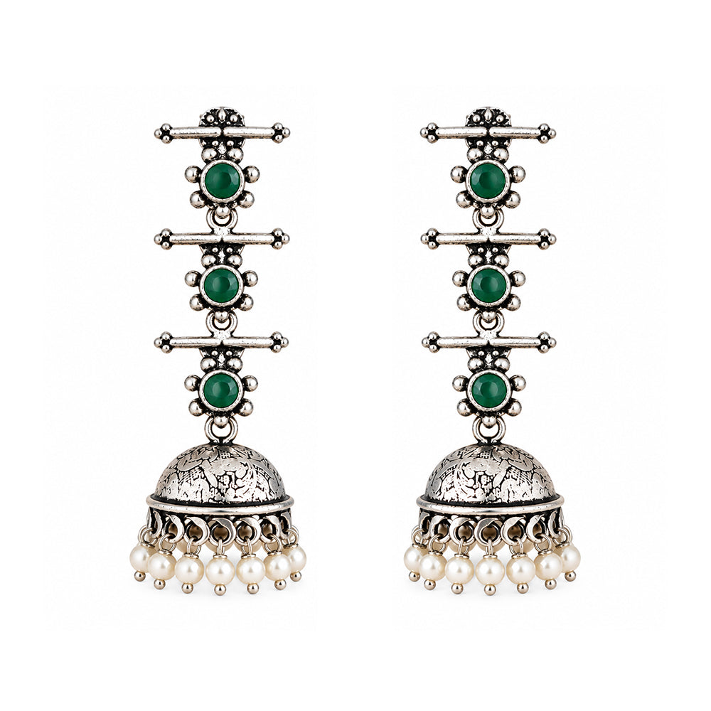 Charmbell Triple Bell Layered Jhumka Earring (Green)