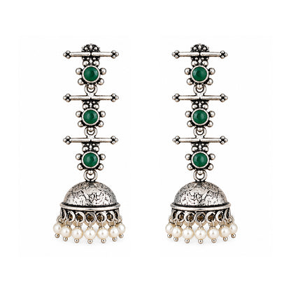 Charmbell Triple Bell Layered Jhumka Earring (Green)