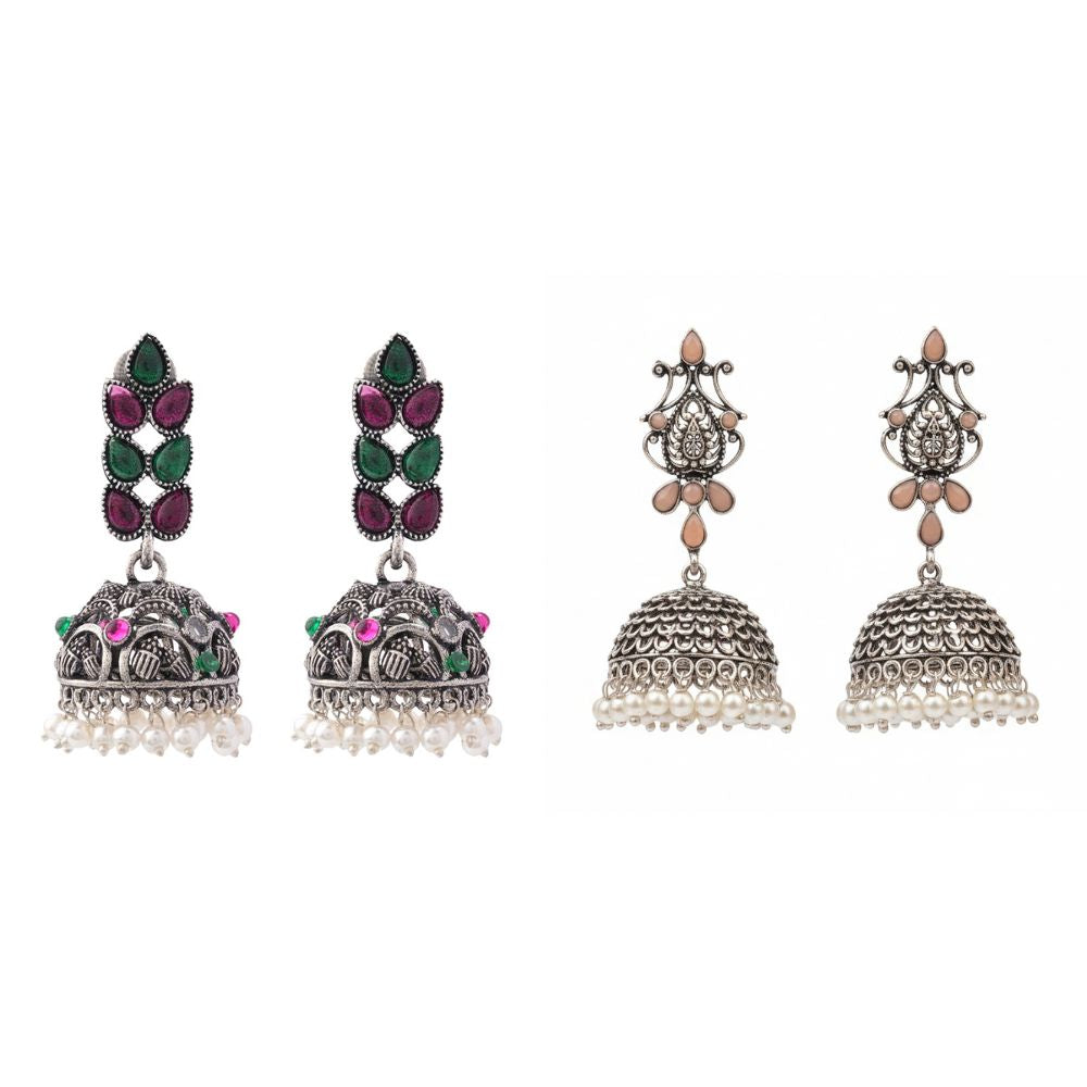 Kalash Kamal Jhumka earring (Light Orange)&Leaf Cascade jhumki earrings (Multicolored) Combo set