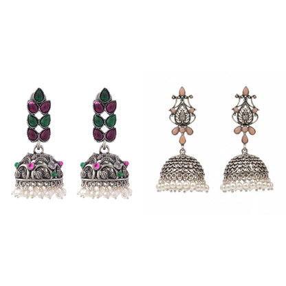 Kalash Kamal Jhumka earring (Light Orange)&Leaf Cascade jhumki earrings (Multicolored) Combo set