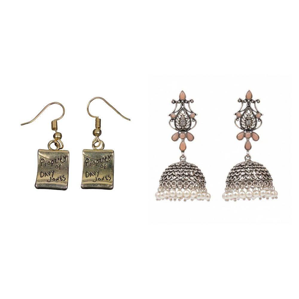 Kalash Kamal Jhumka earring (Light Orange)&Globe trotter dangler earrings Combo set