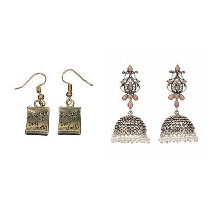 Kalash Kamal Jhumka earring (Light Orange)&Globe trotter dangler earrings Combo set