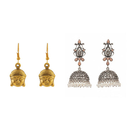 Kalash Kamal Jhumka earring (Light Orange)&Devine aura dangler earrings Combo set