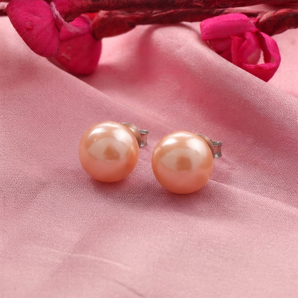Glossy Dome Stud Earrings (Orange)
