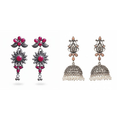 Kalash Kamal Jhumka earring (Light Orange)&FloraSun dangler earrings (Red) Combo set