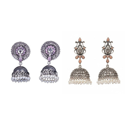 Kalash Kamal Jhumka earring (Light Orange)&Evergreen jhumka earrings (Baby Pink) Combo set