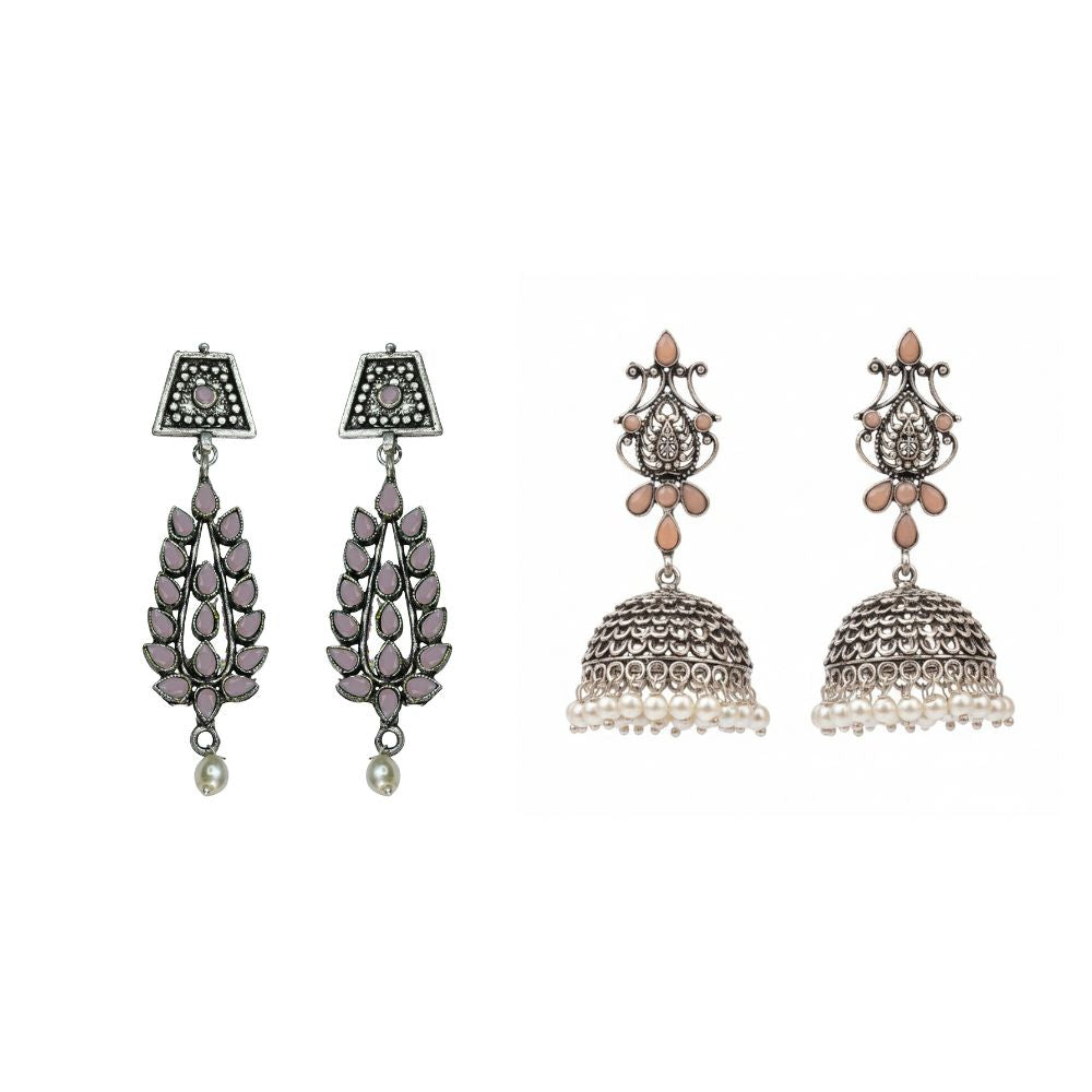 Kalash Kamal Jhumka earring (Light Orange)&Precious Petal stone studded dangler earring (Baby Pink) Combo set