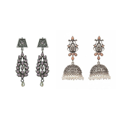 Kalash Kamal Jhumka earring (Light Orange)&Precious Petal stone studded dangler earring (Baby Pink) Combo set