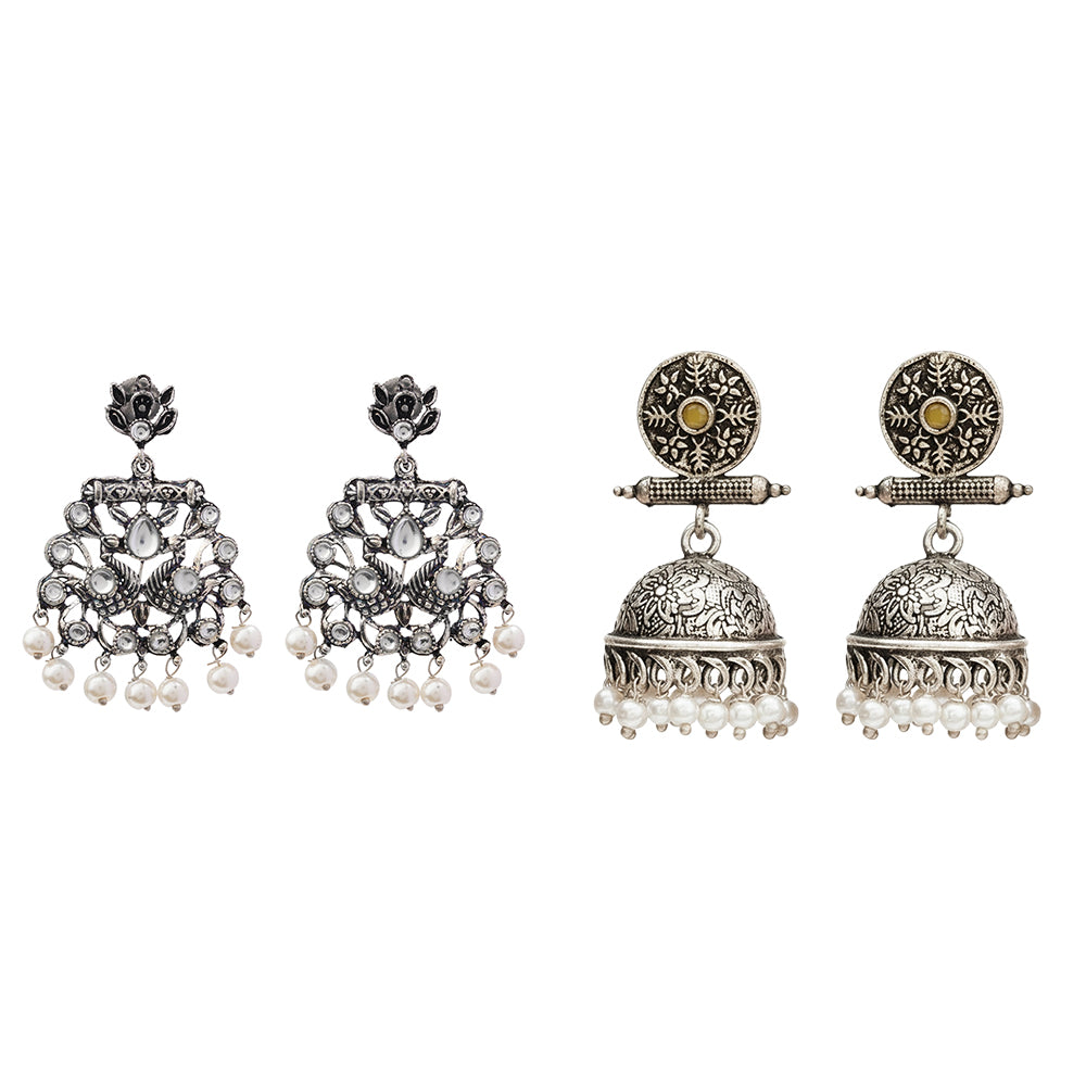 Peacock glow stone studded dangler earrings &Charmbell jhumka earrings Combo set for Women and Girl