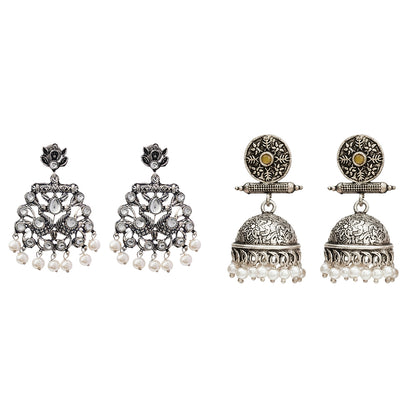Peacock glow stone studded dangler earrings &Charmbell jhumka earrings Combo set for Women and Girl