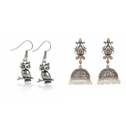 Kalash Kamal Jhumka earring (Light Orange)&Wise Wink dangler earrings (Silver) Combo set