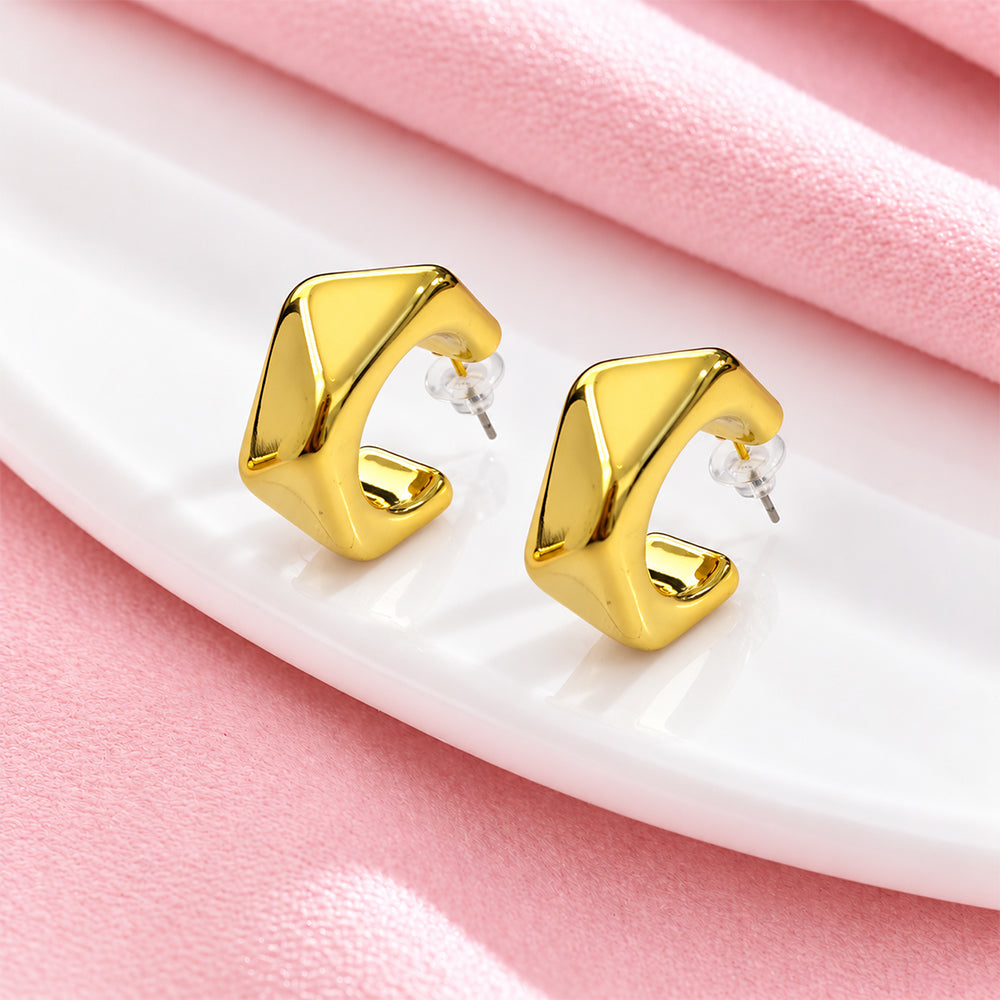 Gold-Tone Geometric Chunky Anti tarnish Hoop Earrings