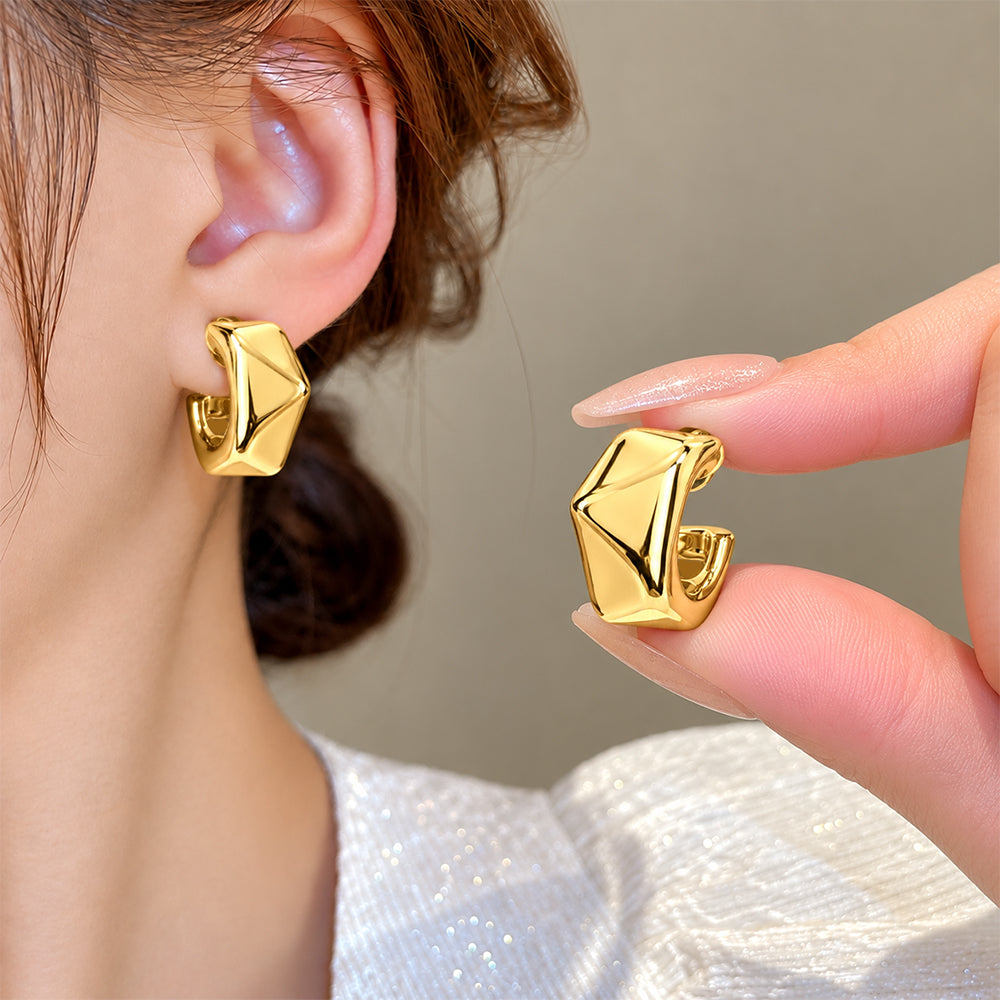 Gold-Tone Geometric Chunky Anti tarnish Hoop Earrings