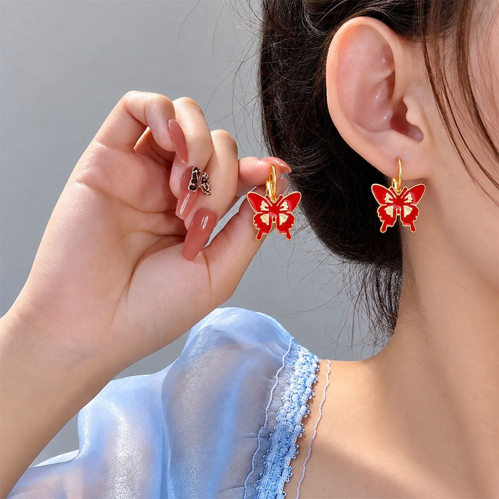 Red Butterfly Enamel Earrings