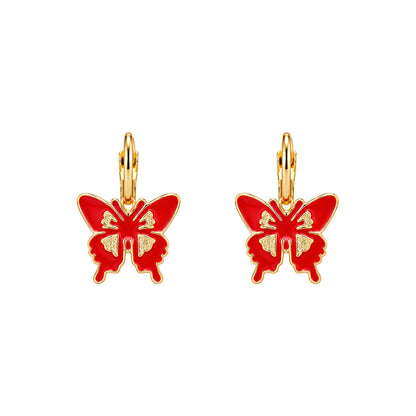 Red Butterfly Enamel Earrings