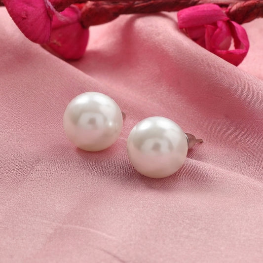 Glossy Dome Stud Earrings (White)