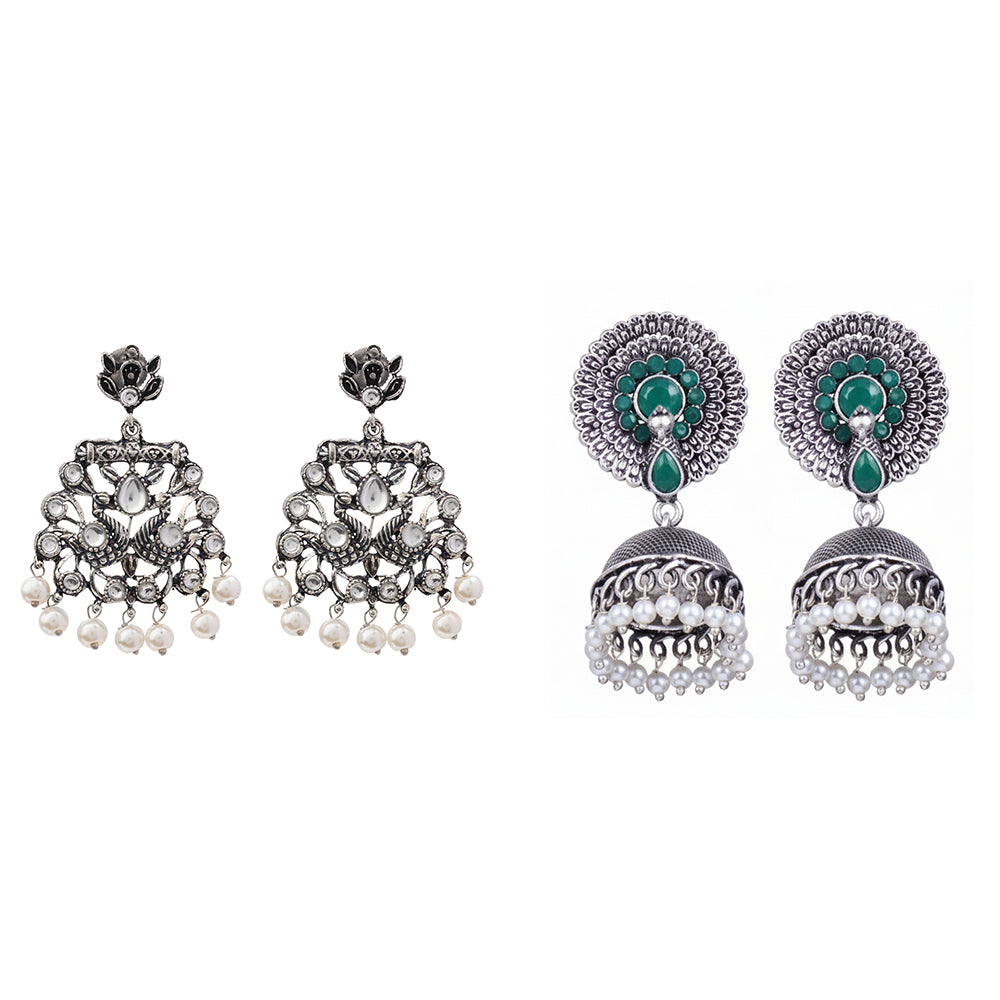 Peacock glow stone studded dangler earrings &Evergreen jhumka earrings Combo set for Women and Girl