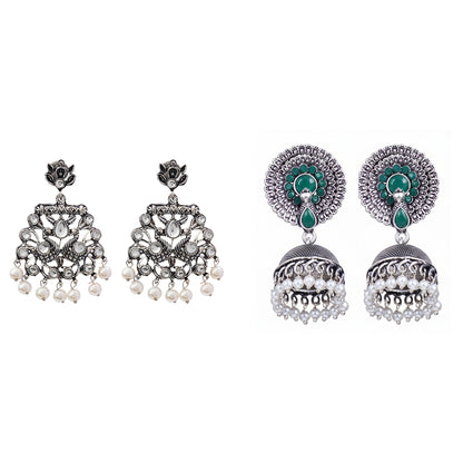 Peacock glow stone studded dangler earrings &Evergreen jhumka earrings Combo set for Women and Girl