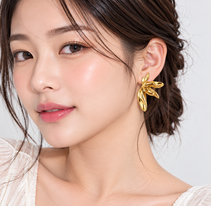 Gold-Tone Sculpted Leaf Statement Anti tarnish Earrings