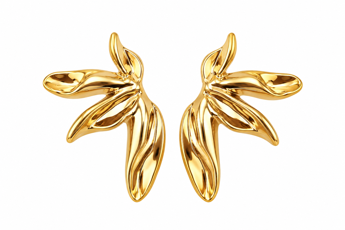 Gold-Tone Sculpted Leaf Statement Anti tarnish Earrings