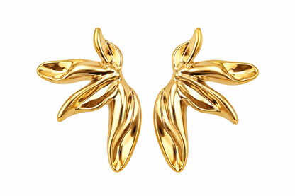 Gold-Tone Sculpted Leaf Statement Anti tarnish Earrings