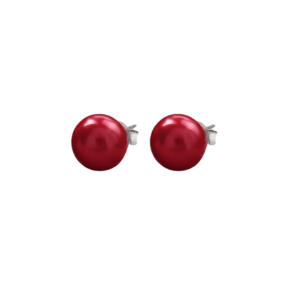 Glossy Dome Stud Earrings (Red)