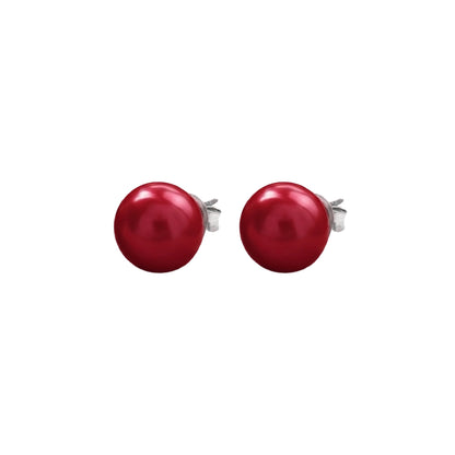 Glossy Dome Stud Earrings (Red)