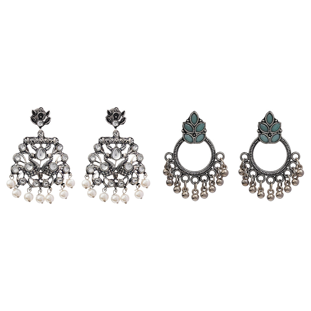 Peacock glow stone studded dangler earrings &Fine Shine stud earrings Combo set for Women and Girl