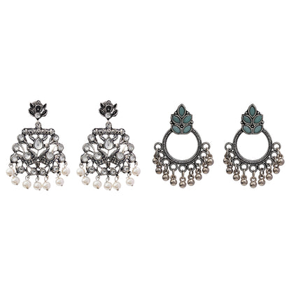 Peacock glow stone studded dangler earrings &Fine Shine stud earrings Combo set for Women and Girl