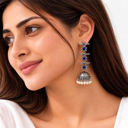 Charmbell Triple Bell Layered Jhumka Earring (Blue)