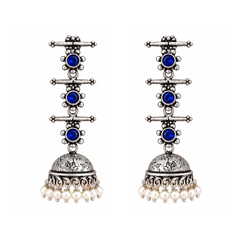Charmbell Triple Bell Layered Jhumka Earring (Blue)