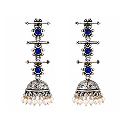 Charmbell Triple Bell Layered Jhumka Earring (Blue)