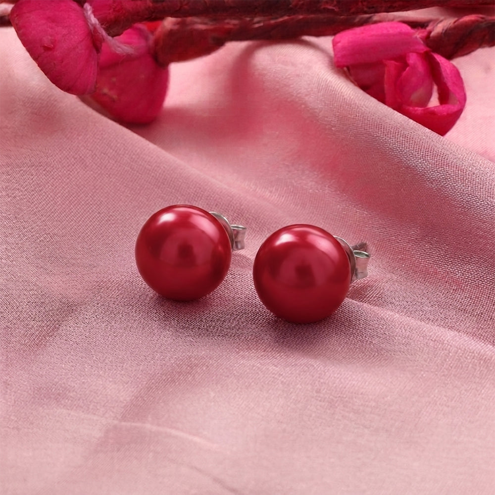 Glossy Dome Stud Earrings (Red)