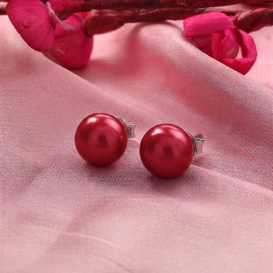 Glossy Dome Stud Earrings (Red)