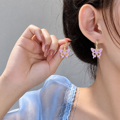 Lavender Butterfly Enamel Earrings